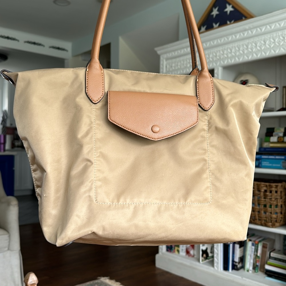 Banana Republic tan nylon Longchamp-style tote